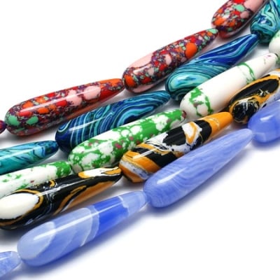 Наниз мъниста полускъпоценен камък ТЮРКОАЗ синтетичен капка 40x10 мм ~10 броя