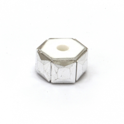 Мънисто АРТ резин 12x7 мм дупка 3 мм цвят сребро -5 броя
