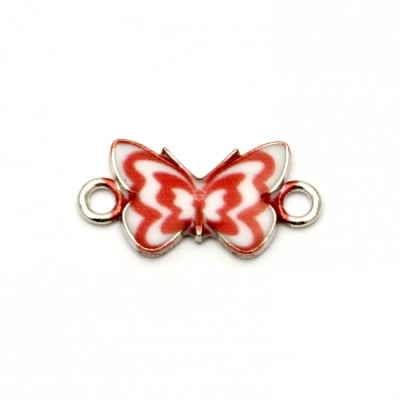 Свързващ елемент метал пеперуда бяло и червено 23.5x12 мм цвят сребро -2 броя