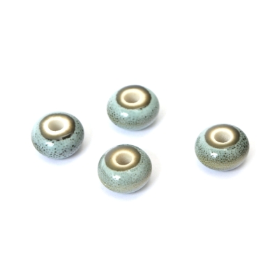 Порцеланови мъниста с форма на шайба 12x7 мм дупка 3 мм цвят сив напръскан -4 броя