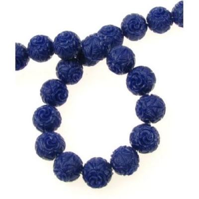 Наниз мъниста полускъпоценен камък КОРАЛ син гравиран синтетичен топче 12 мм ~30 броя