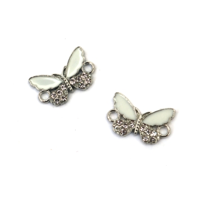 Свързващ елемент метал с кристали пеперуда 18x11x2 мм дупка 2 мм цвят сребро -2 броя