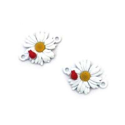Свързващ елемент метал маргаритка с калинка 23x17x4 мм дупка 2 мм цвят бял -2 броя