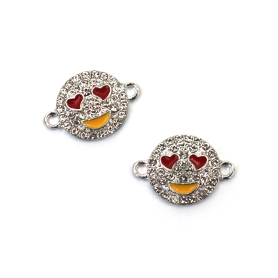 Свързващ елемент метал с кристал емотикон 21x14.5x3 мм дупка 1. 5 мм цвят сребро -2 броя