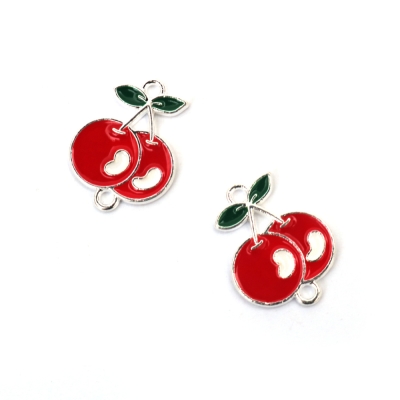 Свързващ елемент метал череши 21.5x16.5x2 мм дупка 2 мм цвят сребро -2 броя