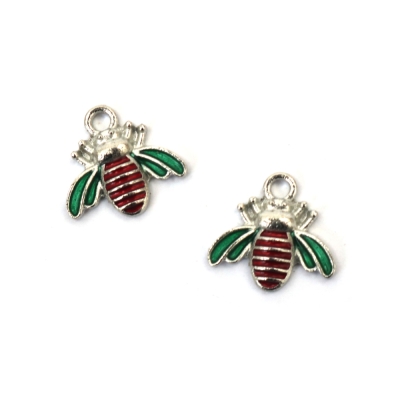 Метална висулка пчела 15x14x3 мм дупка 1.5 мм цвят сребро -2 броя