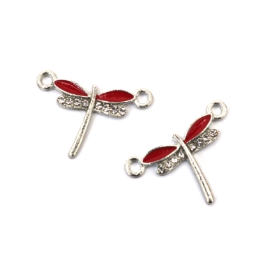 Свързващ елемент метал с кристали водно конче 24x16x2 мм дупка 2 мм цвят сребро -2 броя