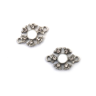 Свързващ елемент метал с кристал снежинка 21x14.5x3 мм дупка 1. 5 мм цвят сребро -2 броя