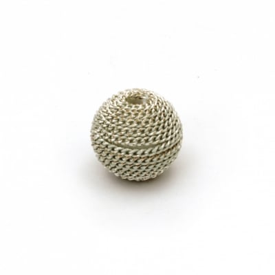 Мънисто метална обшивка топче 12 мм дупка 2.5 мм цвят сребро със златна нишка