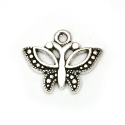 Висулка метална пеперуда 16x20x2.5 мм дупка 2 мм цвят сребро -10 броя