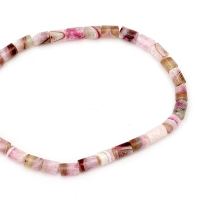 Наниз мъниста полускъпоценен камък АХАТ ивичест лилав цилиндър 8x12 мм ~32 броя