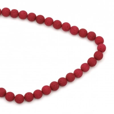 Наниз мъниста полускъпоценен камък ВУЛКАНИЧЕН - ЛАВА бордо топче 10 мм ±39 броя
