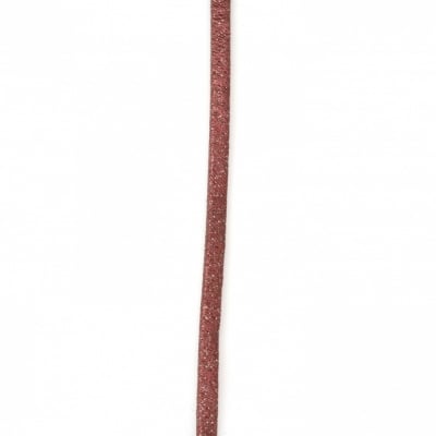 Лента изкуствена кожа 6x2 мм цвят бордо с брокат -1 метър