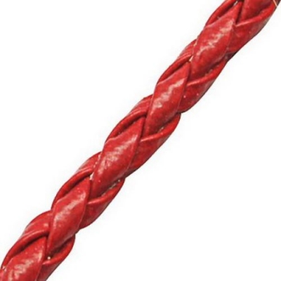 Шнур изкуствена кожа 3.2 мм объл плетен цвят червен -1 метър