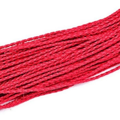 Шнур изкуствена кожа 3 мм объл плетен цвят червен -1 метър