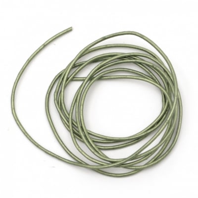 Шнур естествена кожа 1 мм перлен цвят зелен - 1 метър