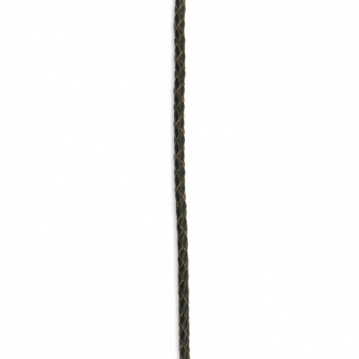 Шнур естествена кожа 3 мм объл плетен цвят черен - 1 метър