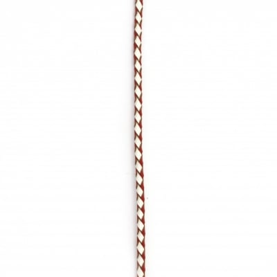 Шнур естествена кожа 3 мм объл плетен цвят бял и червен - 1 метър