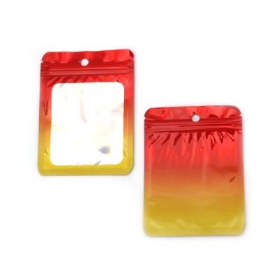 Целофанов плик 9/12 см с цип (канал) и прозорец със сребрист гръб дъга щендер цвят червен и жълт -100 броя