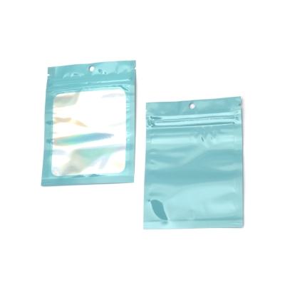 Целофанов плик 9/12 см с цип (канал) и прозорец със сребрист гръб дъга щендер цвят син -50 броя