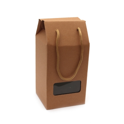 Кутия сгъваема с дръжки от гофриран крафт картон 10x10x21 см с прозорец PVC