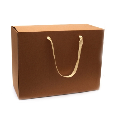 Кутия сгъваема с дръжки от гофриран крафт картон 40x18x30 см