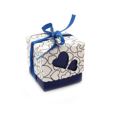 Кутия картонена сгъваема сърца 5.2x5.2x5 см цвят тъмно син с пандела
