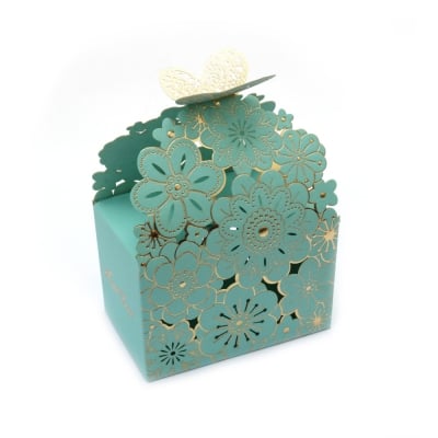 Кутия картонена сгъваема за подарък 9x6x11см с цветя и пеперуда цвят син