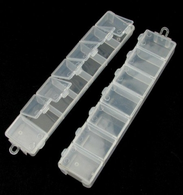 Кутия пластмасова двулицева 15.5x3.3x1.8 см с 14 отделения със самостоятелни капаци