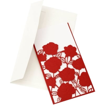 Картичка рози 220x105 мм червена с плик