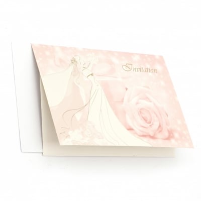 Картичка/покана сватбена 190x125 мм цвят розов с плик