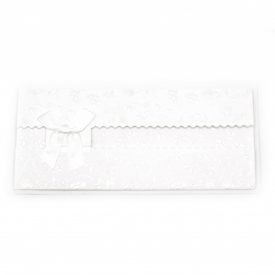 Картичка релефна с панделка 255x115 мм цвят бял с плик