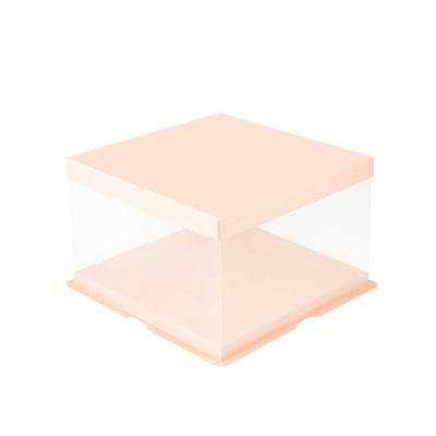Кутия за торта PVC и картон еднослойна сгъваема 22x22x16 см розова