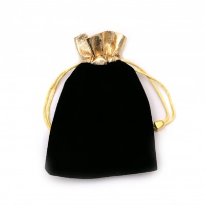 Торбичка за бижута 12x16 см кадифе черно със злато