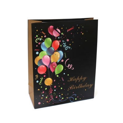Подаръчна торбичка от картон 28x32x10 см черна с надпис Happy Birthday