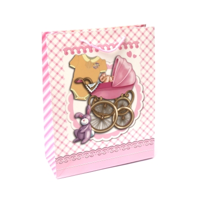 Подаръчна торбичка от картон 25x32x10 см Baby розова