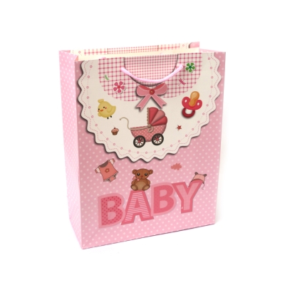 Подаръчна торбичка от картон 25x32x10 см Baby розова