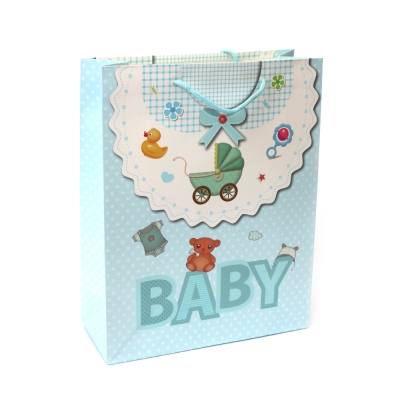 Подаръчна торбичка от картон 25x32x10 см Baby синя