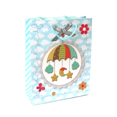 Подаръчна торбичка от картон 25x32x10 см Baby синя
