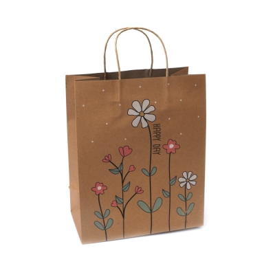 Подаръчна торбичка от крафт картон 26x32x13.5 см с цветен принт Цветно настроение