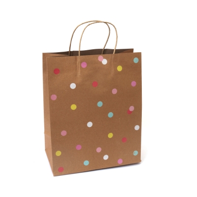 Подаръчна торбичка от крафт картон 26x32x13.5 см с цветен принт Цветни точки