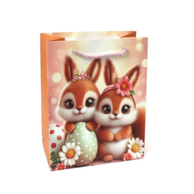 Подаръчна торбичка от картон 18x23x10 см Великденски зайчета с яйца