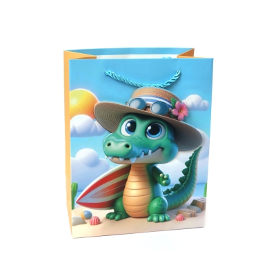 Подаръчна торбичка от картон 18x23x10 см 3D Весел крокодил