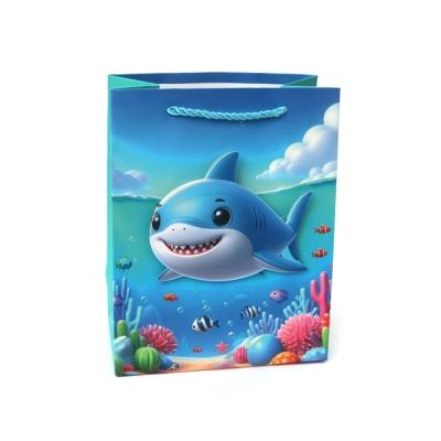 Подаръчна торбичка от картон 18x23x10 см 3D Усмихната акула