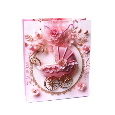 Подаръчна торбичка от картон 26x32x10 см 3D Baby girl