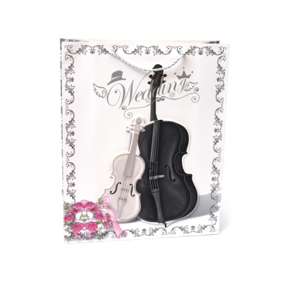 Подаръчна торбичка от картон 26x32x10 см 3D Сватбена музика
