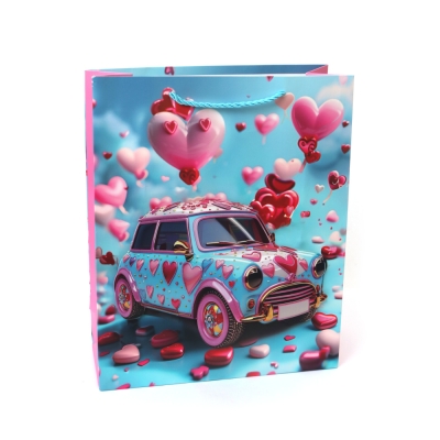 Подаръчна торбичка от картон 26x32x10 см 3D Любов на колела