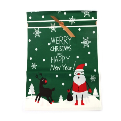 Коледен плик от PE материал 29x42 см със сатенена лента цвят зелен Merry Christmas and Happy New Year