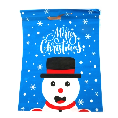 Коледен плик от PE материал 40x50 см със сатенена лента цвят син Merry Christmas снежен човек -1 брой