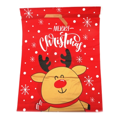 Коледен плик от PE материал 40x50 см със сатенена лента цвят червен Merry Christmas с елен -1 брой